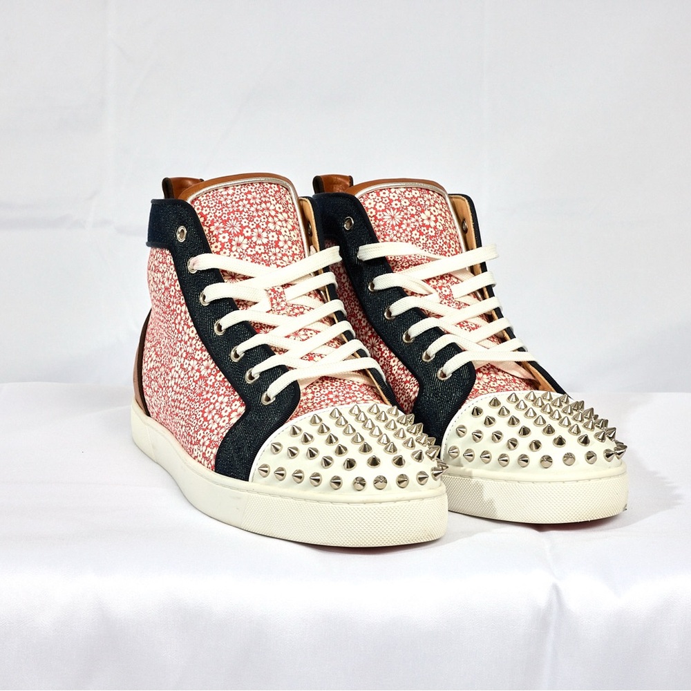 Christian Louboutin Lou Spikes Orlato Floral Studded High-Top Sneakers - Picture 5 of 16